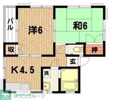 ハウスF(2K/2階)の間取り写真