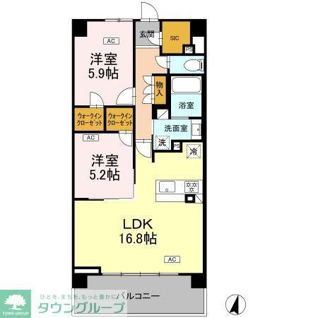 ロイヤルパークス仙台青葉通(2LDK/12階)の間取り写真