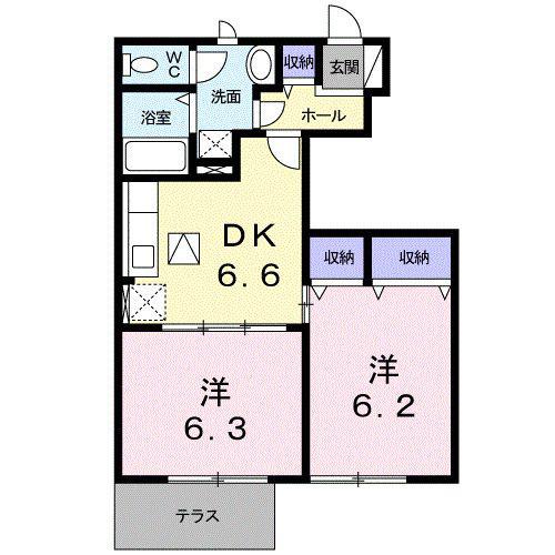 アーバンホワイトタナカII(2DK/1階)の間取り写真