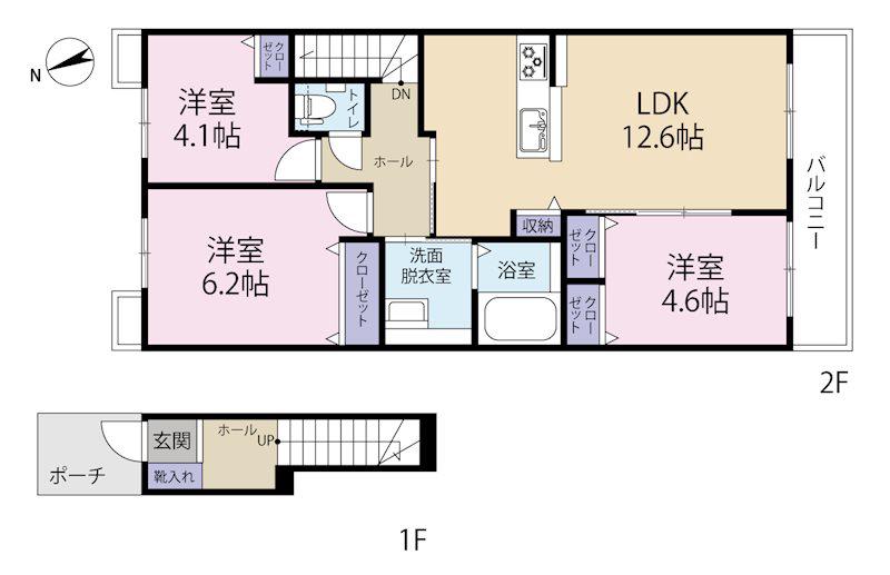 グレイスコート佐鳴台(3LDK/2階)の間取り写真