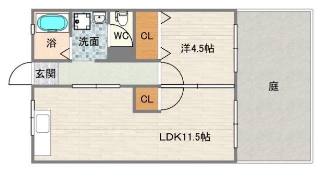 パークサイドマンション(1LDK/1階)の間取り写真