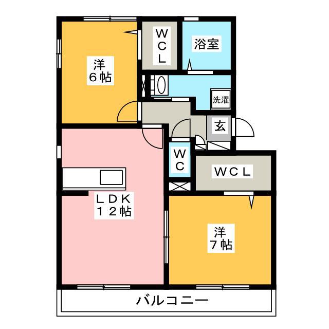 ロイヤルガーデン染地台 A棟・B棟(2LDK/3階)の間取り写真