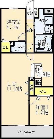 T・フェアリートキワ(2LDK/2階)の間取り写真
