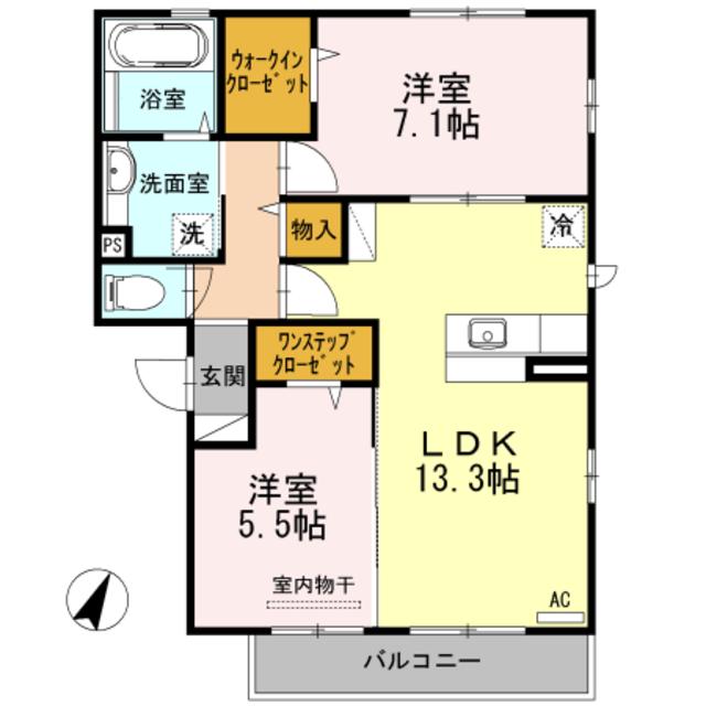 ファミール タカゼン E棟(2LDK/2階)の間取り写真