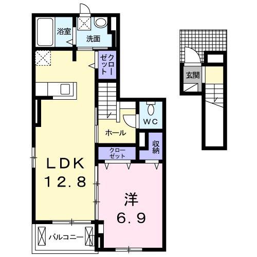 ベルガモット(1LDK/2階)の間取り写真