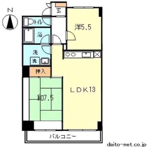 グランバトーM(2LDK/4階)の間取り写真