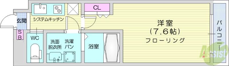 デュオフィール仙台東(1K/4階)の間取り写真