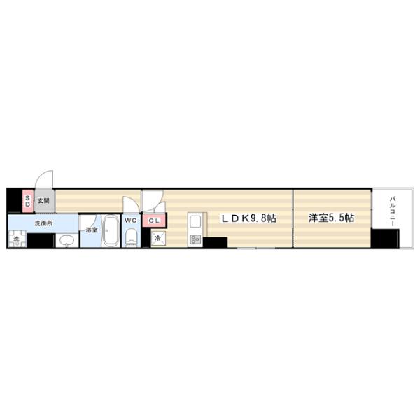 リーガル京都烏丸東(1DK/3階)の間取り写真