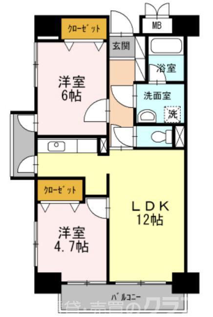 プライムハイツ南花田(2LDK/6階)の間取り写真
