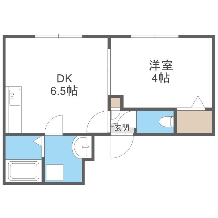 ホヌ豊平B棟(1DK/2階)の間取り写真