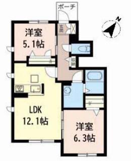 シャーメゾンすくい川(2LDK/1階)の間取り写真