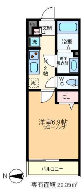リブリ・ラ・ヴィータ大島(1K/1階)の間取り写真