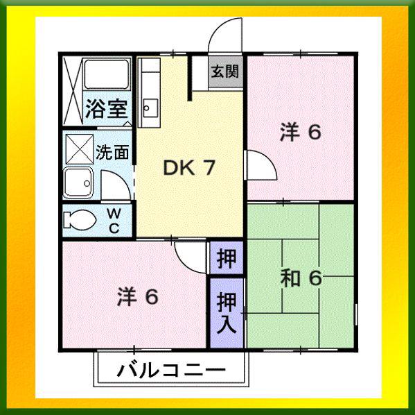 ニューシティーサンヒルズB(3DK/1階)の間取り写真