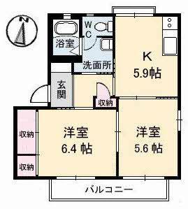 ティファニーB棟(2K/2階)の間取り写真