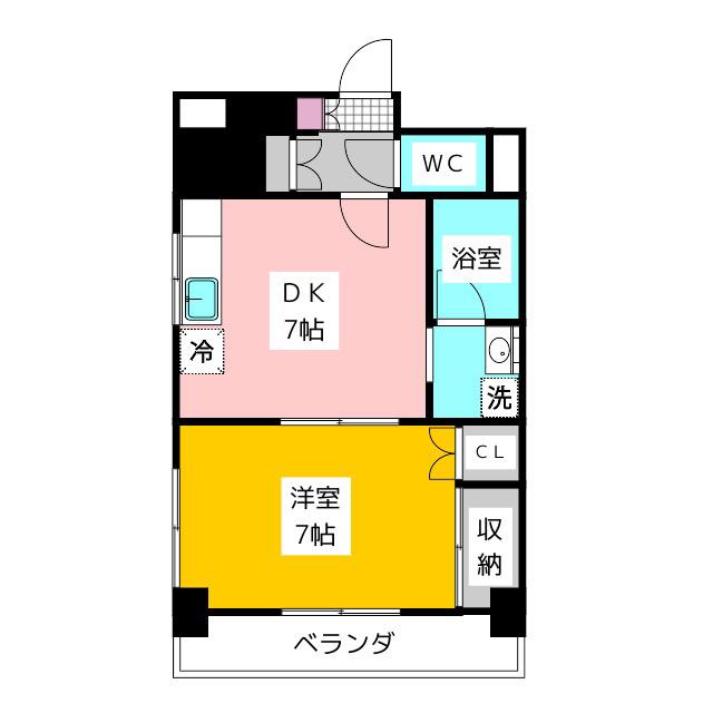 若竹ハイツ(1DK/4階)の間取り写真