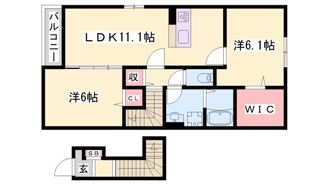 ヴィラドゥグレース梅ヶ谷B(2LDK/2階)の間取り写真