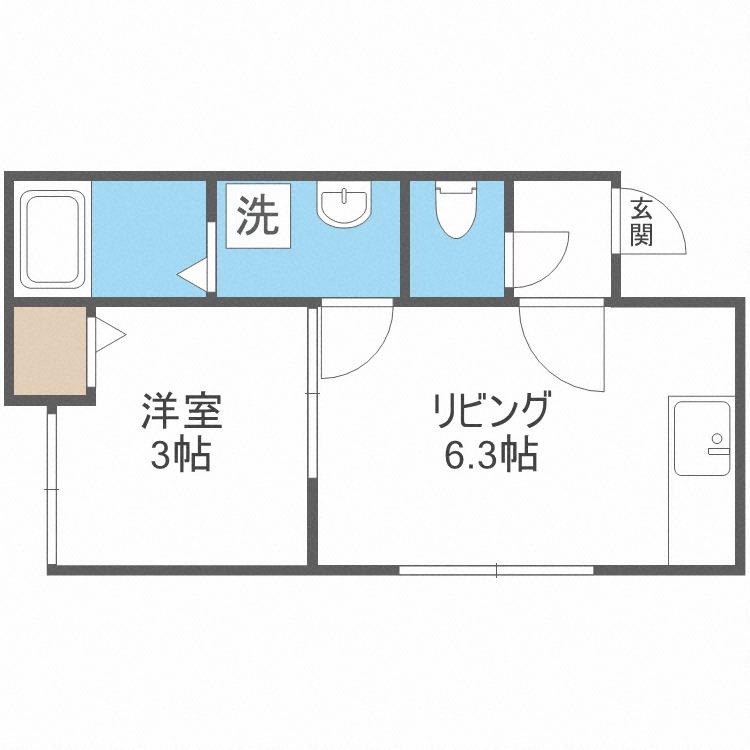 フラットJ澄川(1DK/2階)の間取り写真