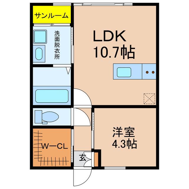 IL SOLE.B(1LDK/1階)の間取り写真
