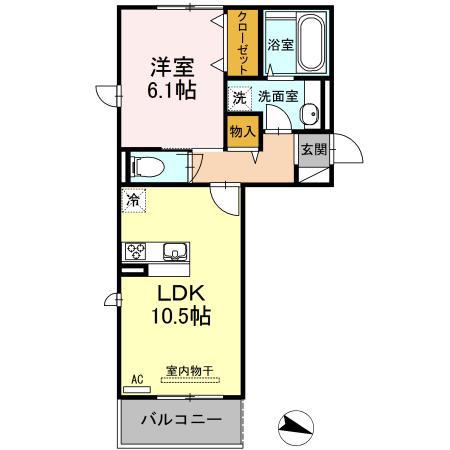 D-ROOMK&Y 穴生(1LDK/3階)の間取り写真
