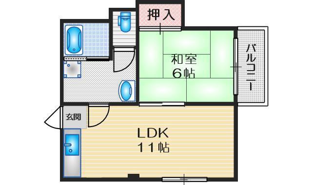 三恵吹田ハイツ(1LDK/2階)の間取り写真