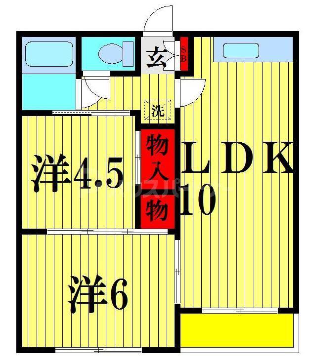ツイン・ウエルスA棟(2LDK/1階)の間取り写真