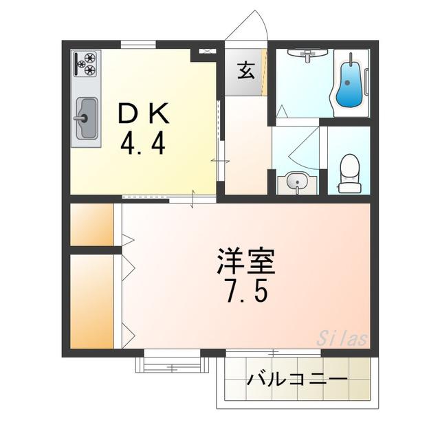 トレゾール(1DK/2階)の間取り写真