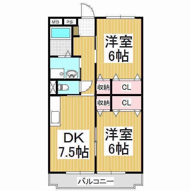 ヴィラアビスコ(2DK/3階)の間取り写真