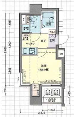 ドルチェ日本橋浜町弐番館(1K/9階)の間取り写真