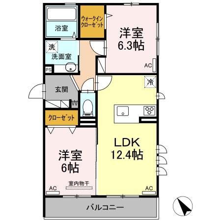 ヴィラージュたまプラーザ 桜(2LDK/2階)の間取り写真