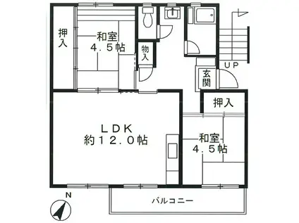 花見川団地 7-11号棟(2LDK/4階)の間取り写真