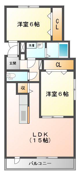 メゾンルミエールII(2LDK/2階)の間取り写真