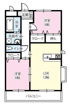 アリビオ・パルフェ弐番館(2LDK/2階)の間取り写真