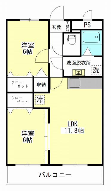 サンフローラル(2LDK/1階)の間取り写真