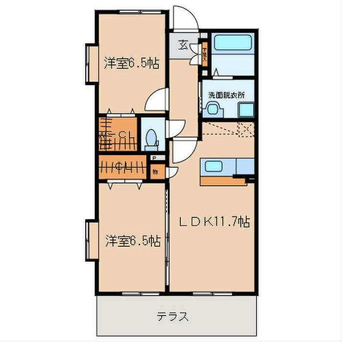 フォレストヴィラ若宮(2LDK/1階)の間取り写真