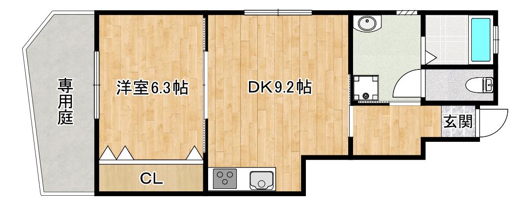 ハイツYURIA(1DK/1階)の間取り写真