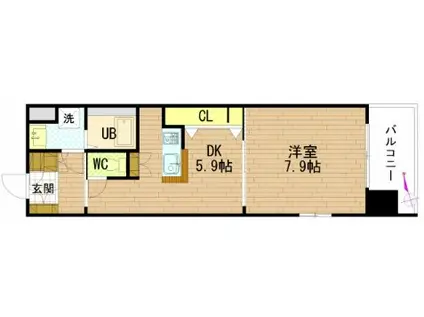 グラビスコート八丁堀(1DK/9階)の間取り写真