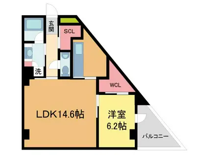 シーズレジデンス芦屋(1LDK/2階)の間取り写真