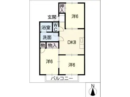 臼井南コーポI(3DK/2階)の間取り写真