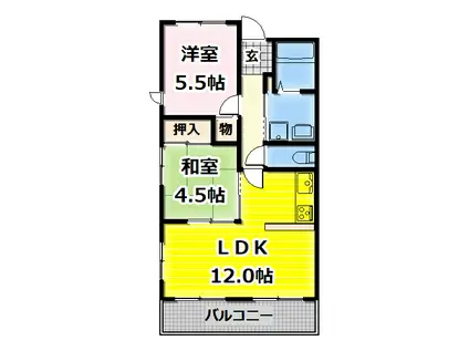 クレアヤマモト(2LDK/2階)の間取り写真