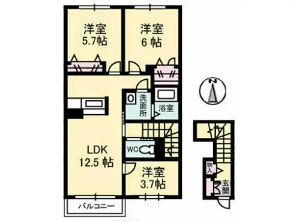 シャーメゾンTOWN福山北 B棟(3LDK/2階)の間取り写真