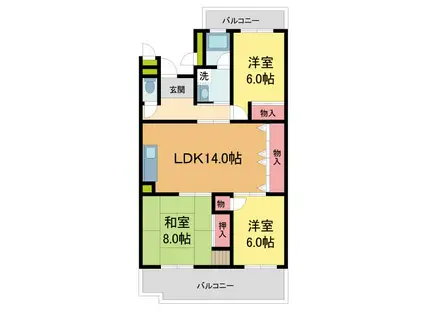 白鷹香枦園第2マンション(3LDK/3階)の間取り写真