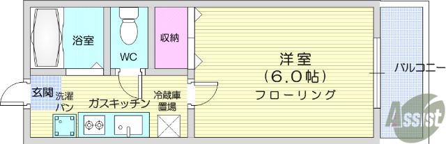 ピュアⅡ(1K/2階)の間取り写真