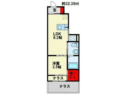 フルール吉田西(1LDK/1階)の間取り写真