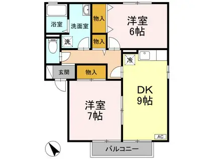 アドミレー樹太B棟(2DK/1階)の間取り写真