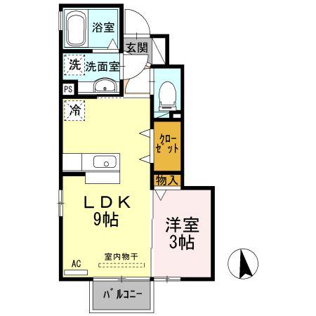 ア・コード花水木(1LDK/1階)の間取り写真