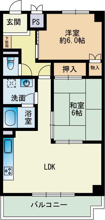 レポーゼ西新(2LDK/2階)の間取り写真