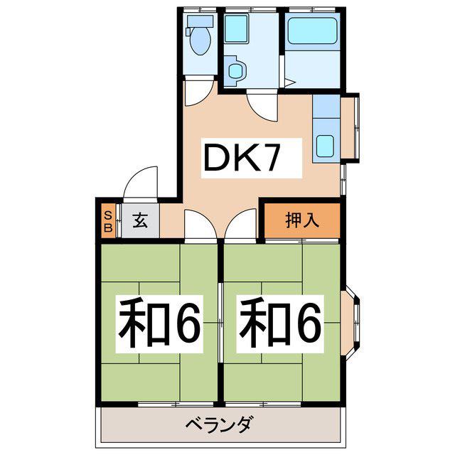 コーポ西甲 A(2DK/2階)の間取り写真