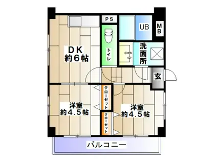 グレイスハイツ東須磨(2DK/2階)の間取り写真