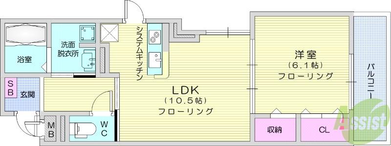 グランハイムⅡ(1LDK/3階)の間取り写真