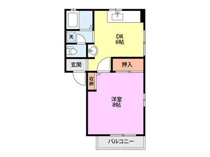 ライフタウン水原E棟(1DK/2階)の間取り写真